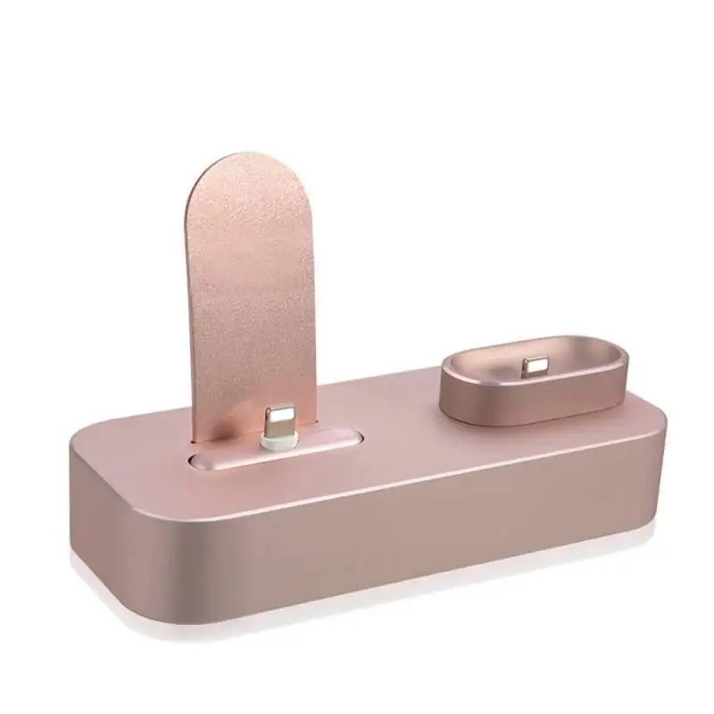 2-в-1 металлическое зарядное устройство быстрой зарядки стенд для Airpods iPhone X/8/7/XR устройств множественное предохранение зарядки Дисплей база S01 - Цвет: Rose gold
