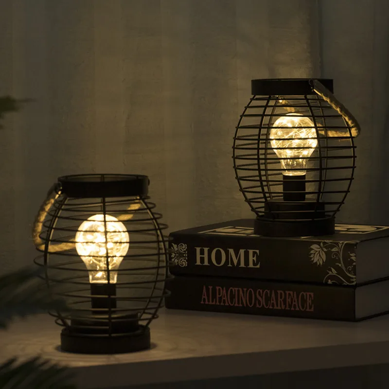 Table Lamp Metal Cage Lantern Battery Powered Lamps with LED Edsion Style  Bulb 2Pcs Diamond Shape for Indoor Home Decor - AliExpress