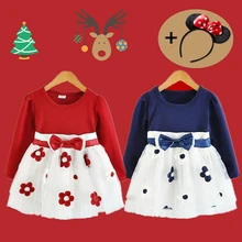 Рождественские платья для маленьких девочек; красные новогодние вечерние костюмы Санта-Клауса; осенне-зимнее платье с длинными рукавами; Рождественская Одежда для девочек