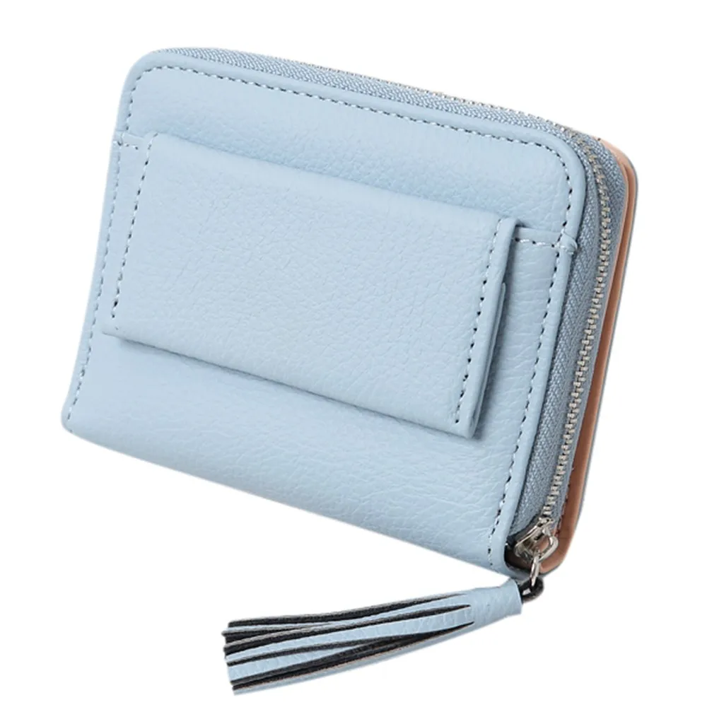 Women’ s Fashion Trend Solid Color Long Fringed Leather Card Wallet women portefeuille femme monederos para mujer new carteira - Цвет: Синий