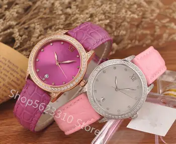 

Luxury brand zircon Quartz watch Sapphire clock Stainless steel real leather Wristwatch Roman Digital Calendar Dial watches 34mm