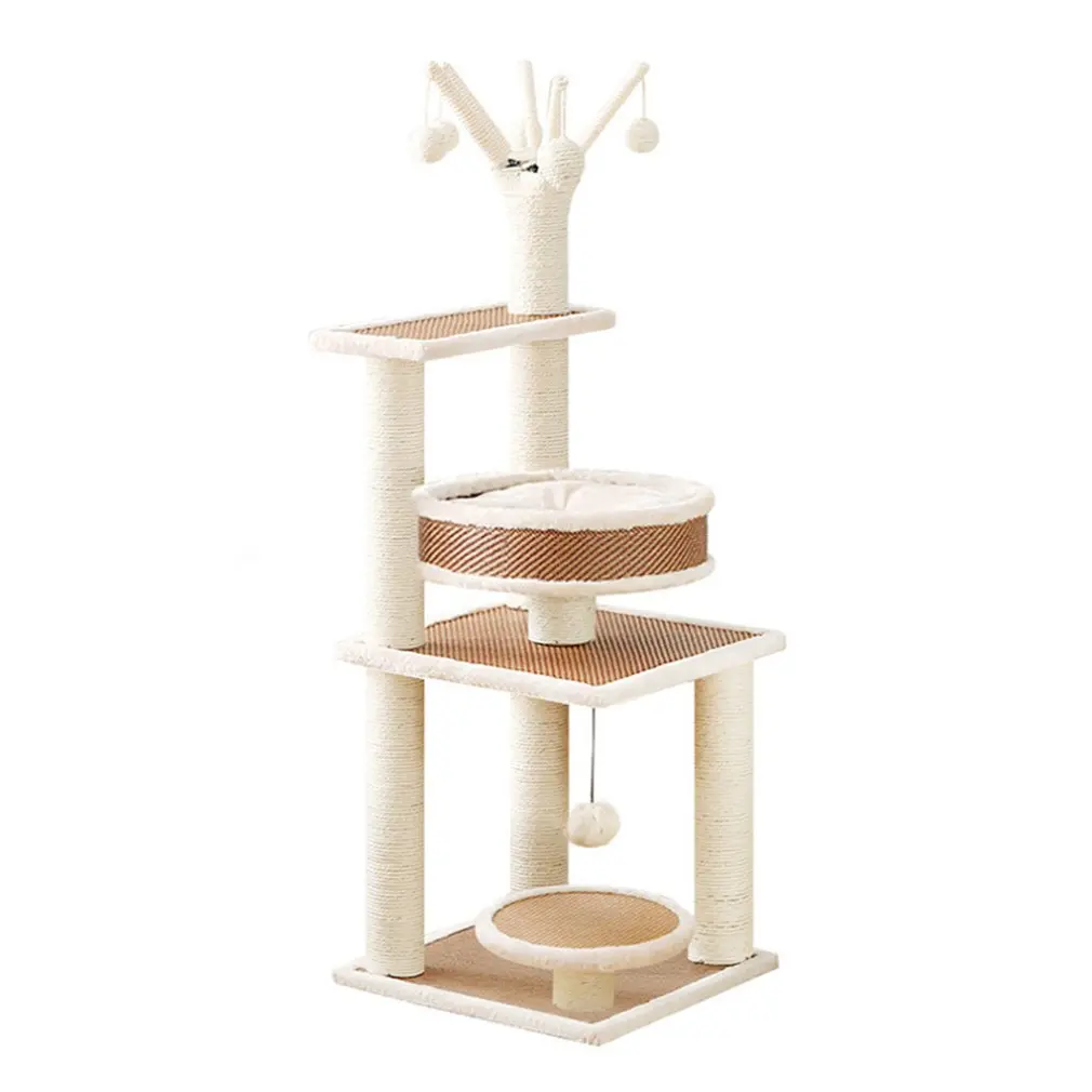 

Wooden Four Seasons Rattan Mat Scratcher Cat climbing frame Sisal small scratching post Cat tree cat litter integrated