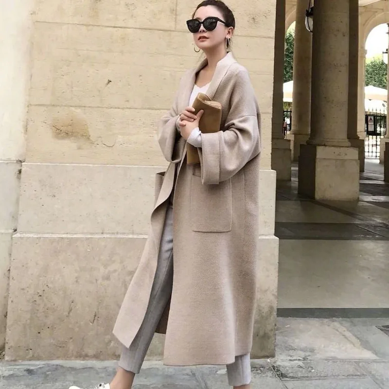 Female Long Cardigan Knitted Ladies Jacket Winter