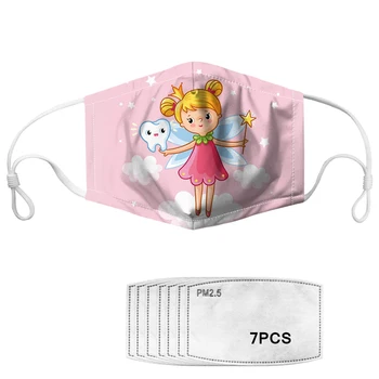 

Kids Pink Breath Protection Mouth Mask Teeth Fairy Print Replaceable Face Masks With 7pcs Filters Students Soft Cubreboca Masque