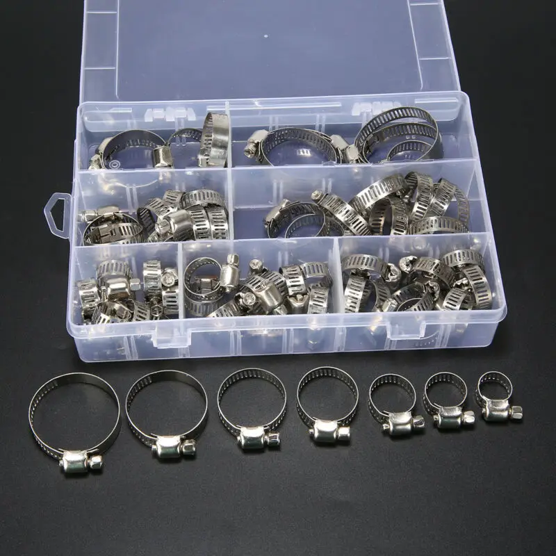 60Pcs Hose Clamps Set Pipe Stainless Steel Clip Hoop Wire Assorted Kit