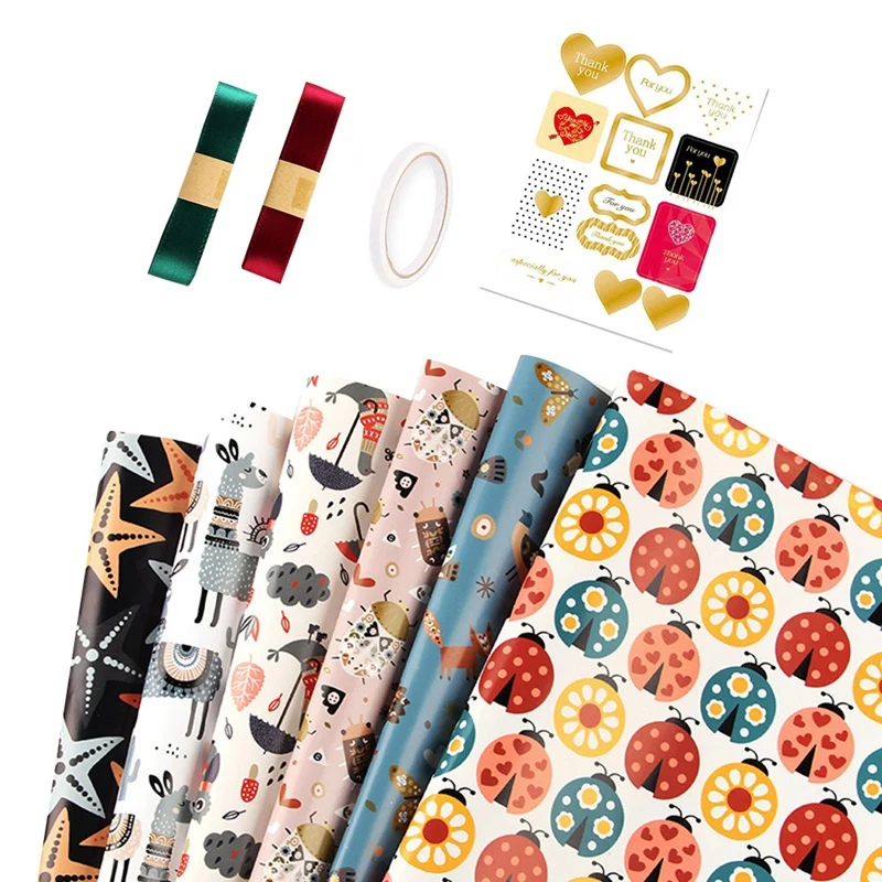 Wrapping Paper 6 Sheets Recyclable Gift Wrap 70X 50cm for Boys Girls Kids Childrens Christmas | Дом и сад