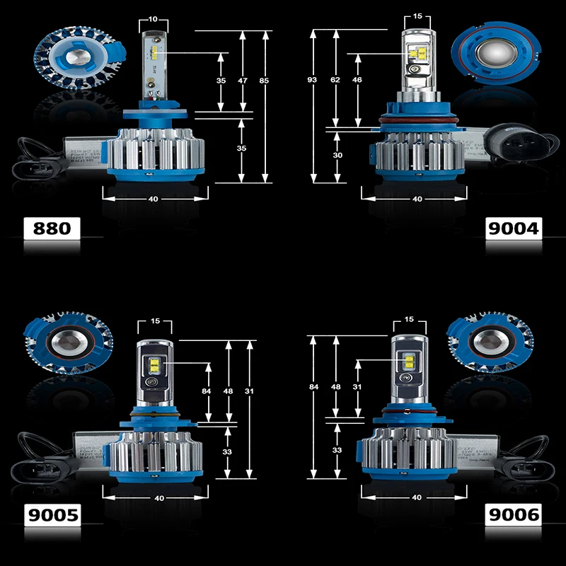 XENCN T1 светодиодный H4 H1 H3 H7 H8 9005 9006 880 H13 9004 9007 9012 35/40 Вт 7200LM 6000K холодный белый Turbo фар автомобиля 2 шт