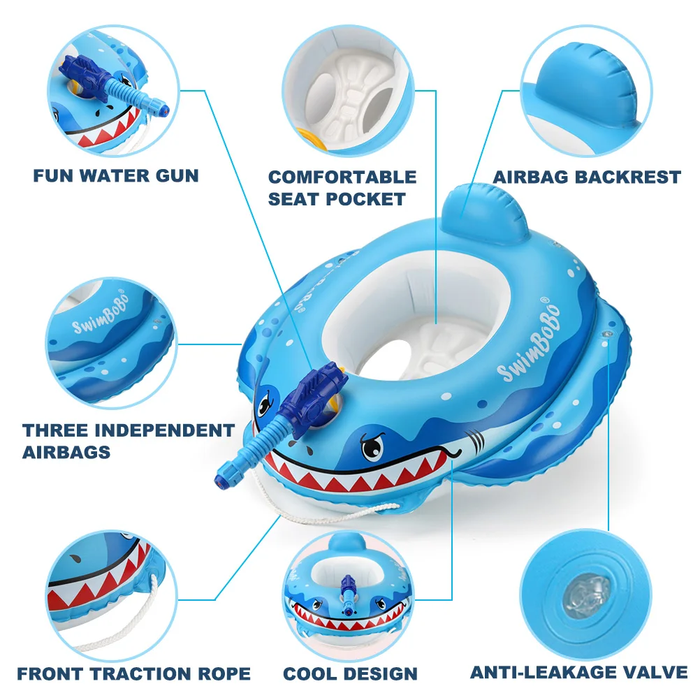 Baby Swimming Pool Float With Water Gun Accessories Shark Swim Ring Inflatable Floating Fun Toys Swim Seat Boat For 3-6Y 4