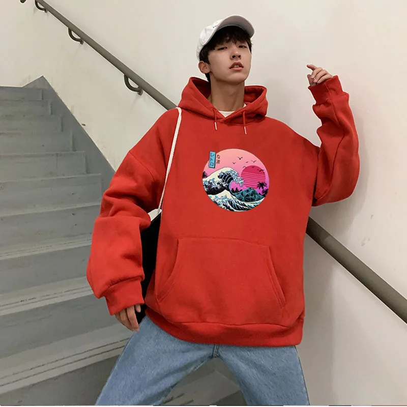Унисекс повседневные Модные мужские толстовки Harajuku японский Vaporwave Забавный принт пара свободный свитер хип хоп Уличная толстовка с капюшоном