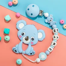 

TYRY.HU Personalized Name Handmade Pacifier Clips Holder Chain Silicone Pacifier Chains Koala Baby Chews Teether Teething Chain