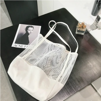 

Fashion Canvas Cotton Women Shoulder Bags Hollow Out Ladies Beach Handbags Simple Student Shopping Bag Casual Tote for Travel