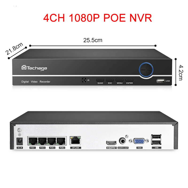 Techage 4CH 1080P h.265 POE Camera NVR System 2mp Audio Sound CCTV Surveillance Kit Weatherproof Vi