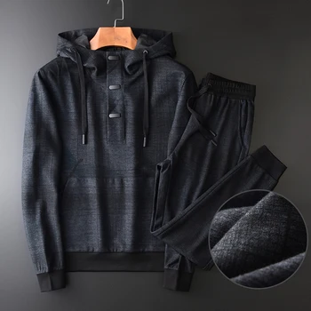 

Mens Set (sweatshirts+pants) Luxury Soft Hooded Sweatshirts Men Plus Size 4xl Autumn And Winter Slim Fit Male Trousers