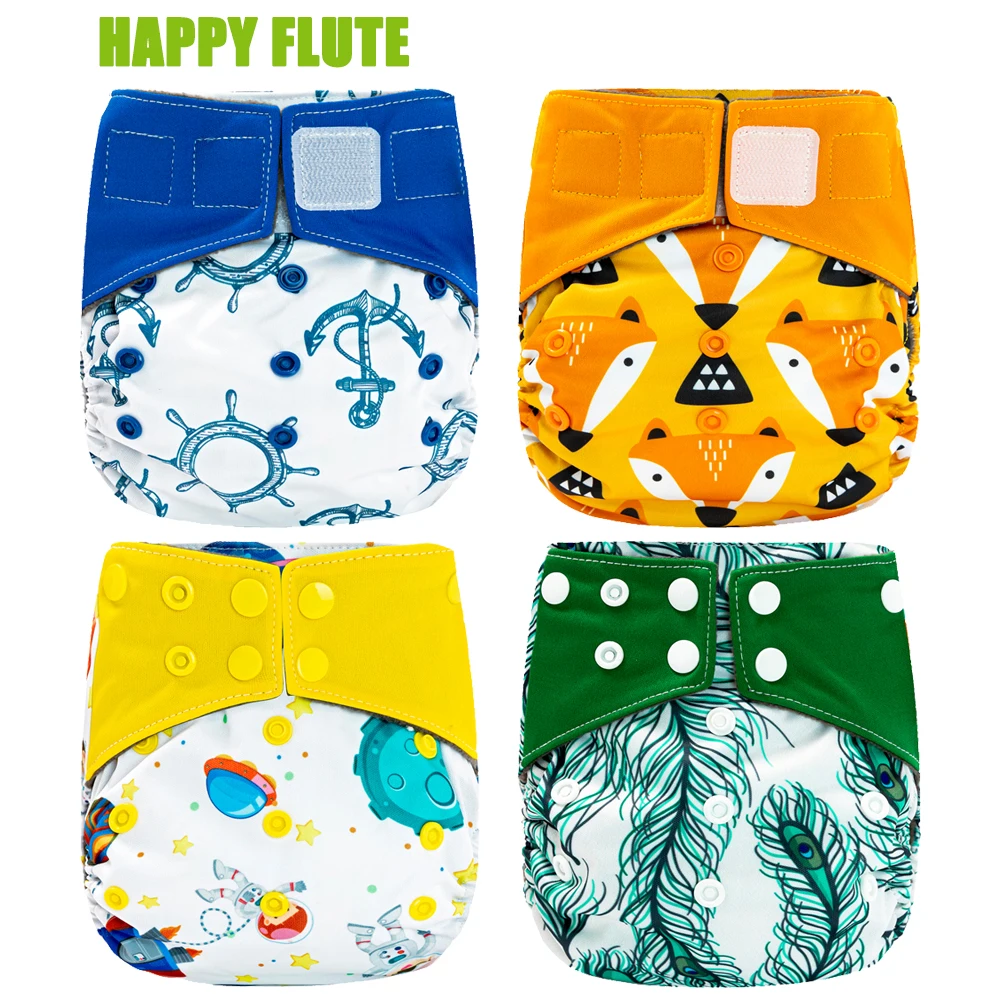Happy Flute Overnight AIO Cloth Diaper Night Use Heavy Wetter Baby Diapers Bamboo Charcoal Double Gussets Fit 5-15kg cloth diapers