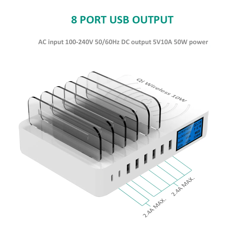 Беспроводное зарядное устройство iNGMAYA Qi светодиодный usb адаптер типа C для iPhone XR Xs