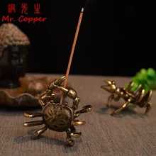 Медный Краб ладан горелка украшение с подставкой винтажные латунные фигурки животных ручной работы крышка чашки стойка аксессуары для домашнего декора украшение стола