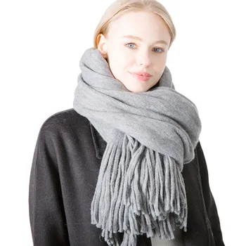 

Autumn and winter long tassel solid color wool scarf male woman monochromatic thickened scarf shawl 2889