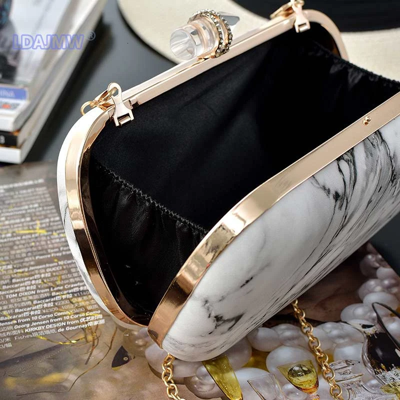 Pouch Messenger High Quality Lady Party Purse Fashion Metal Mini Shoulder Bags for Lady Marble Stone Clutch Evening Bags Women