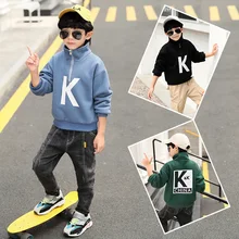 Осенняя одежда для мальчиков толстовка с капюшоном, г., новая стильная детская одежда, бархатная плотная осенне-зимняя футболка в западном стиле для больших мальчиков