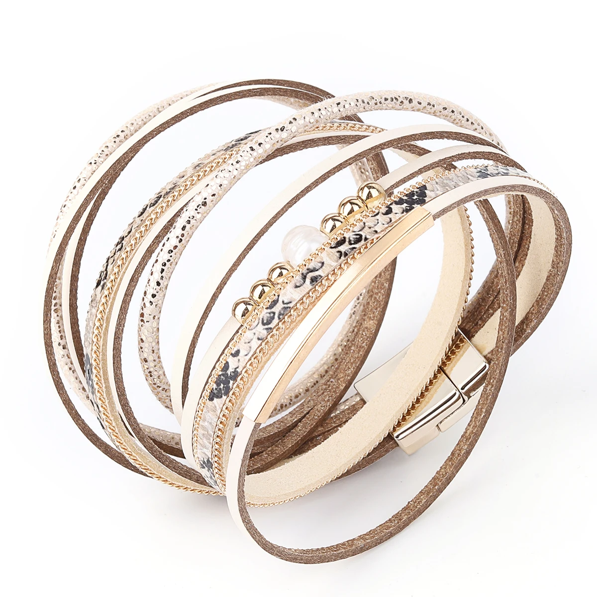 Модный Леопардовый кожаный браслет Имитация Жемчуга Кулон слои широкий обертывание браслет для ношения выше локтя и браслеты украшения подарки