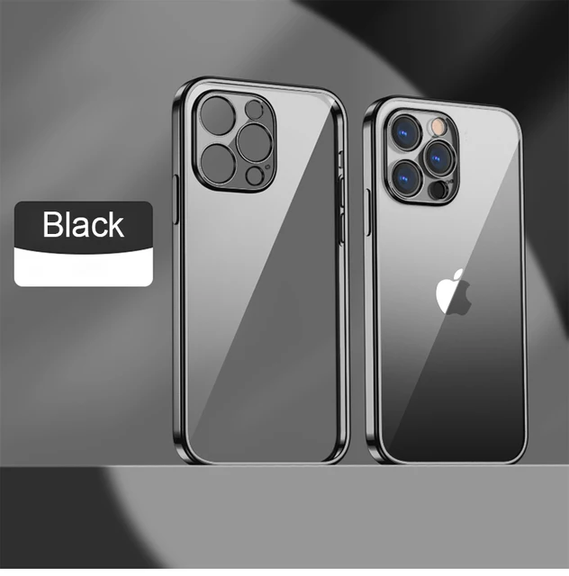 Luxury Plating Transparent Soft Silicone Case for iPhone 13 11 12 Pro Max Mini XR X XS SE 2020 8 7 Plus Shockproof Clear Cover Black