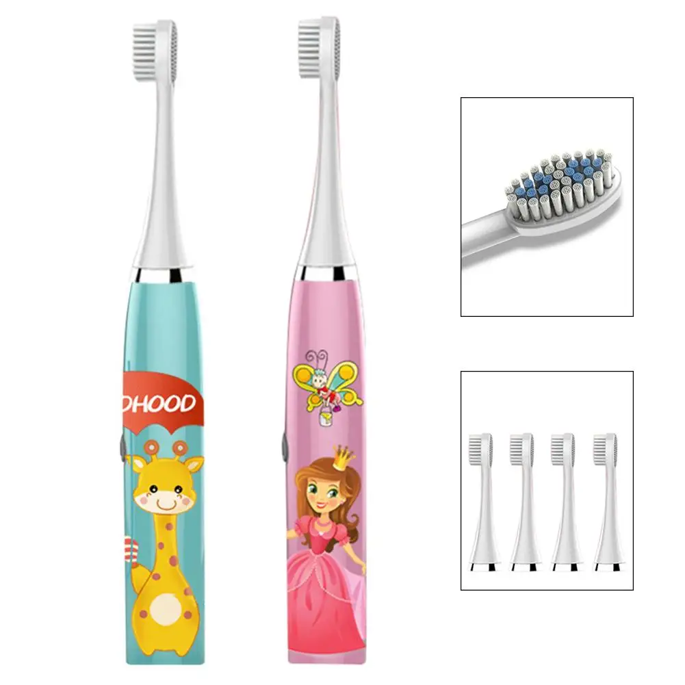 

Sonic Electric Toothbrush Cartoon Deer Waterproof Tooth Brush Oral Cleaning for Kids with 5pcs Replacement Head