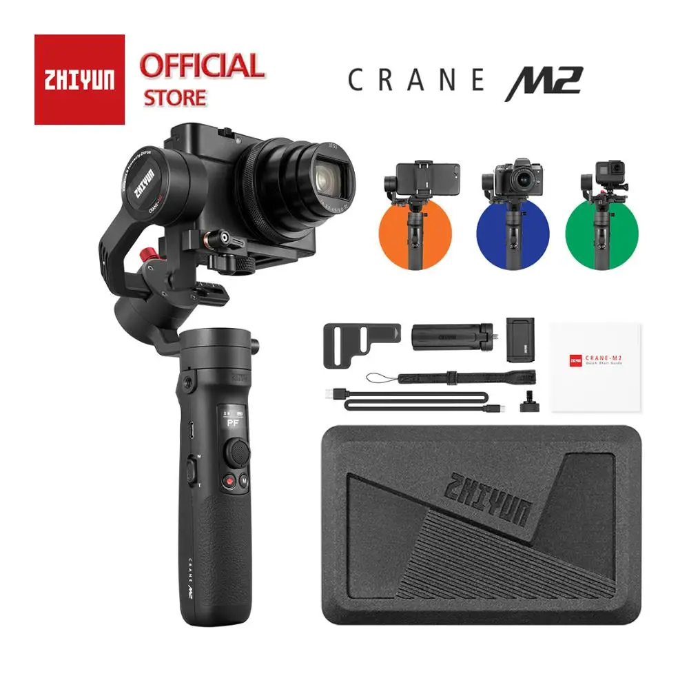 Zhiyun Crane M軸ジンバルスタビライザー,ミラーレスカメラスマートフォン用,アクションカムコーダー,クイックオン/オフ, °  回転