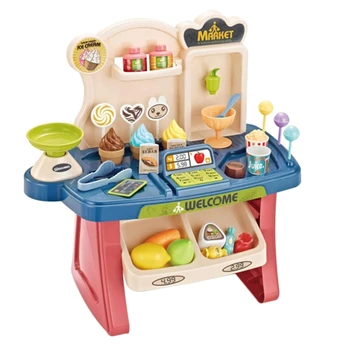 

Children's Simulation Supermarket Sales Desk Shopping Cart Combination Set Play Store Supermarket Scan Cashier Toy