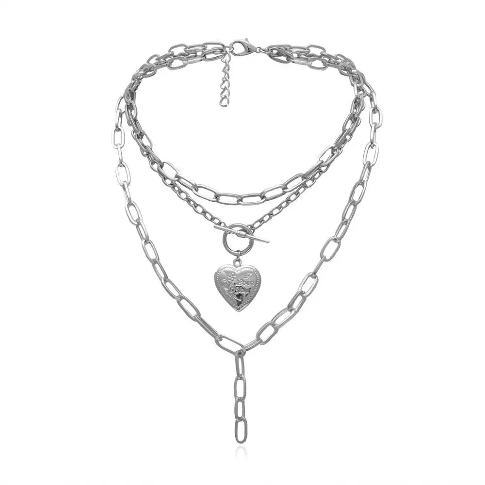 Silver KMVEXO, новинка, цепочка с замком в стиле хип-хоп, ожерелье s для женщин и мужчин, панк-рок, ожерелье с подвеской в виде сердца, Ретро стиль, эмо, гранж, готика, праздничные украшения - Окраска металла: Silver