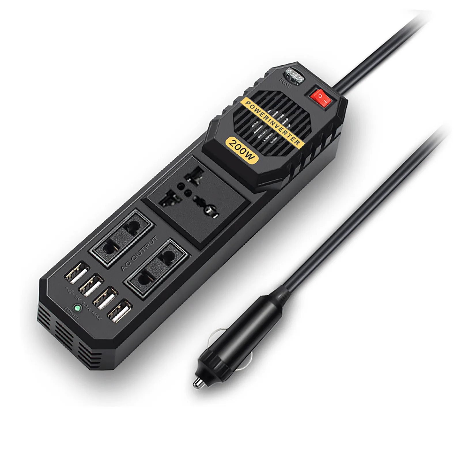 

200W DC 12V to AC 220V Car Power Inverter Converter Cigarette Lighter 4 USB Charger Universal Voltage Converter Car Acccessories