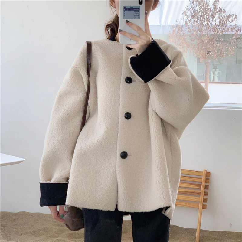 Greatest  Alien Kitty 2019 New Korean Fashion Baseball Jacket Coat Women Vintage Fall Winter Loose Faux Fur W