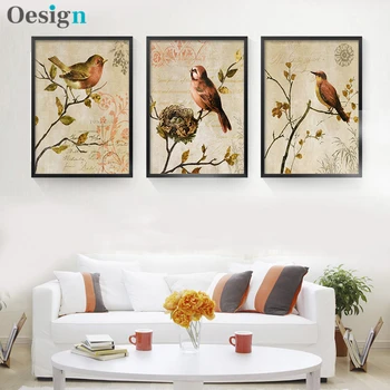 

Triptych Poster American Retro Color Bird Painting On Canvas Art Canvas Poster Animal Wall Picture Living Room Home Decoration