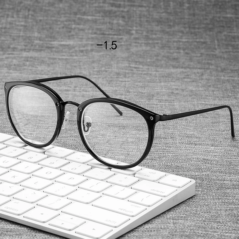 Готовые Очки для близорукости для студентов, металлическая оправа, очки по рецепту, ретро круглые близорукие очки-1,5-4,5-5,0 унисекс - Цвет оправы: Черный