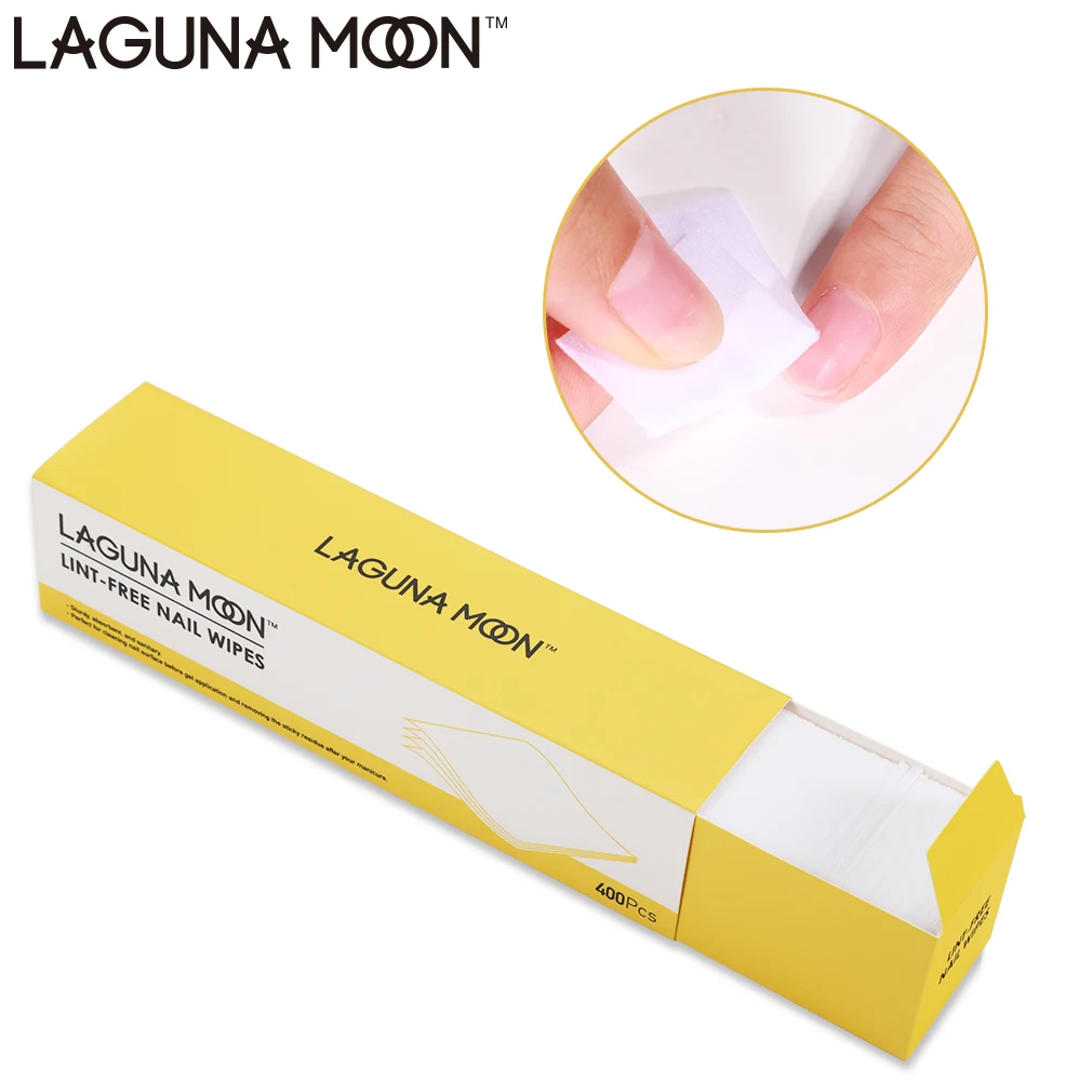 LAGUNAMOON Lint Free Nail Wipes 400Pcs Nail Surface Cleanser Gel Polish Remover 150ml UV Gel Sticky 1pc Liquid Remover Tool