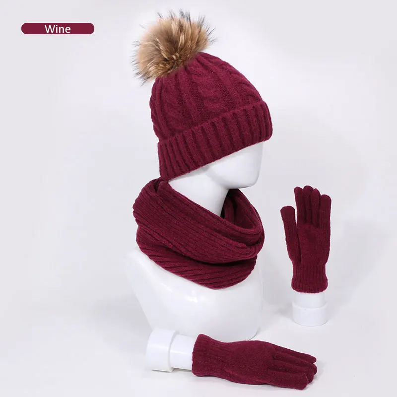 Осенне-зимняя помпоновая шапочка шапка шарф перчатки Комплект унисекс теплая уличная спортивная Толстая шляпа для мужчин и женщин