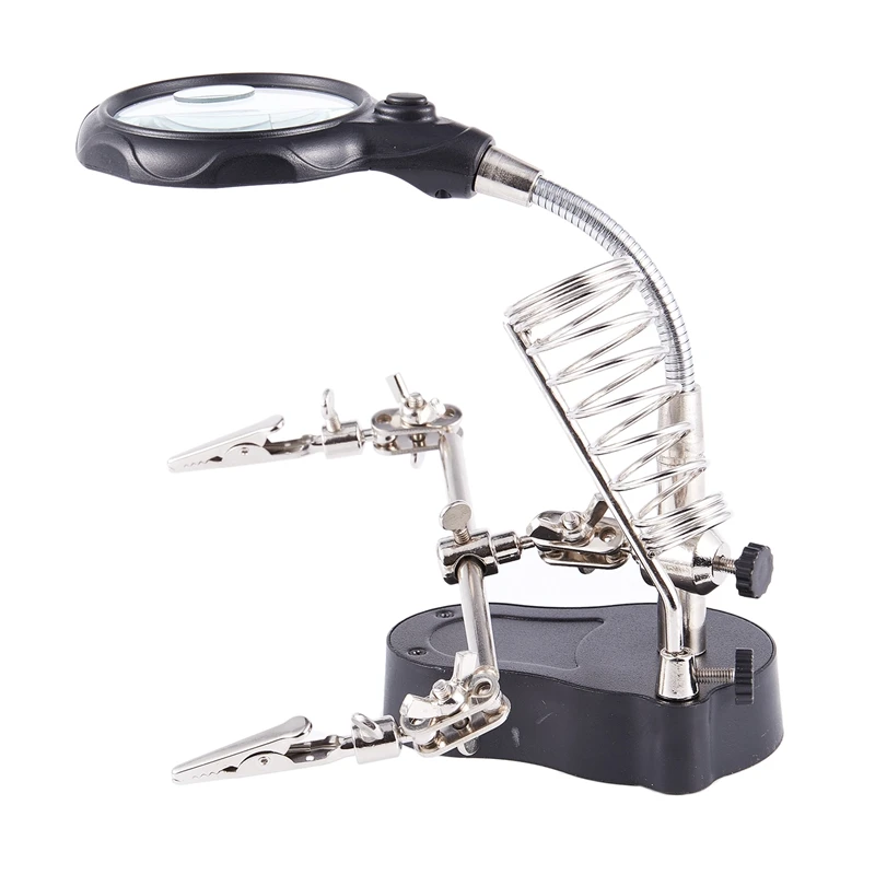 Multi-Functional Welding Magnifier With 3.5X 12X Glasses Magnifying Illuminated Soldering Iron Stand Lens Third Hand Repair Tool