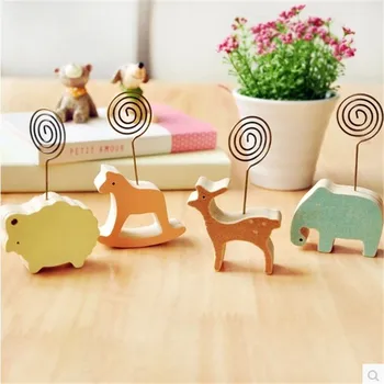 

1pc Wood Stand Card Holder Ram Elephant Horse Deer Desktop Photo Memo Note Clip Kawaii Tickets Letter Paper Holders Photo Holder