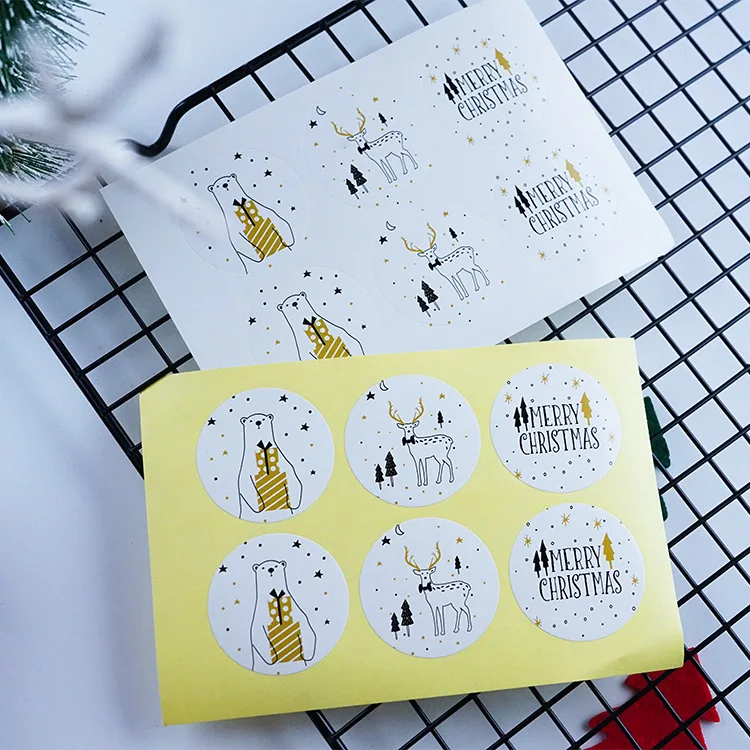 60 шт 10 листов круглые с Рождеством Санта Клаус Олень 5 дизайн упаковки уплотнительные этикетки из крафтовой бумаги наклейки для выпечки Подарочные наклейки «сделай сам»