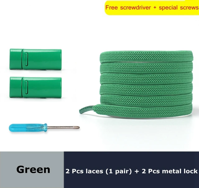 Magnetic lock Elastic Shoelaces Flat Of Sneakers No tie Shoe Laces Metal locking Easy to put on and take off Lazy Shoelace green