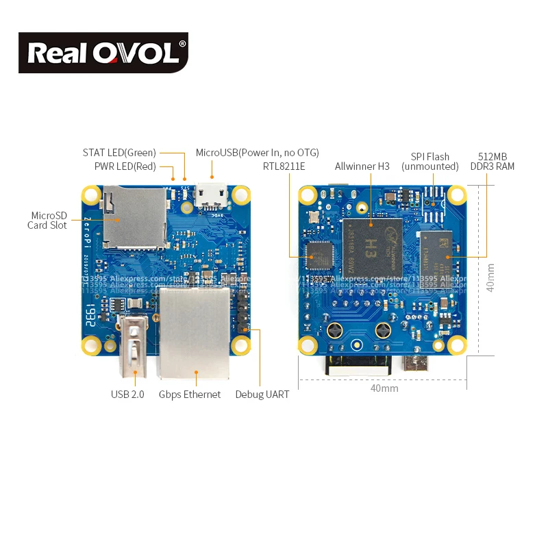 RealQvol FriendlyARM NanoPi ZeroPi 512 МБ ОЗУ Гбит/с Ethernet Cortex A7 макетная плата Allwinner mini linux плата pi zero