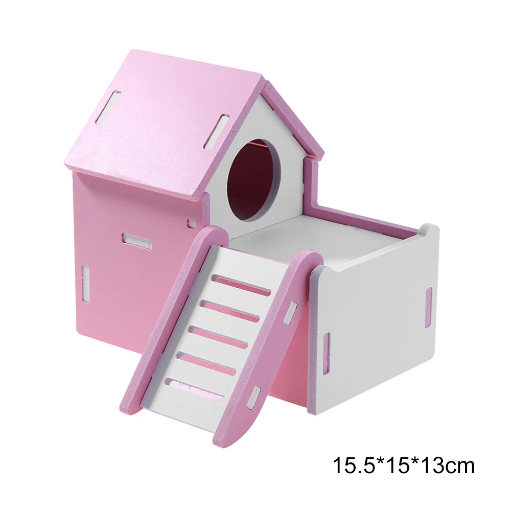 pink Красочные милые мини деревянные горки DIY собрать домик хомяка маленькие животные игрушки для домашних животных - Цвет: pink