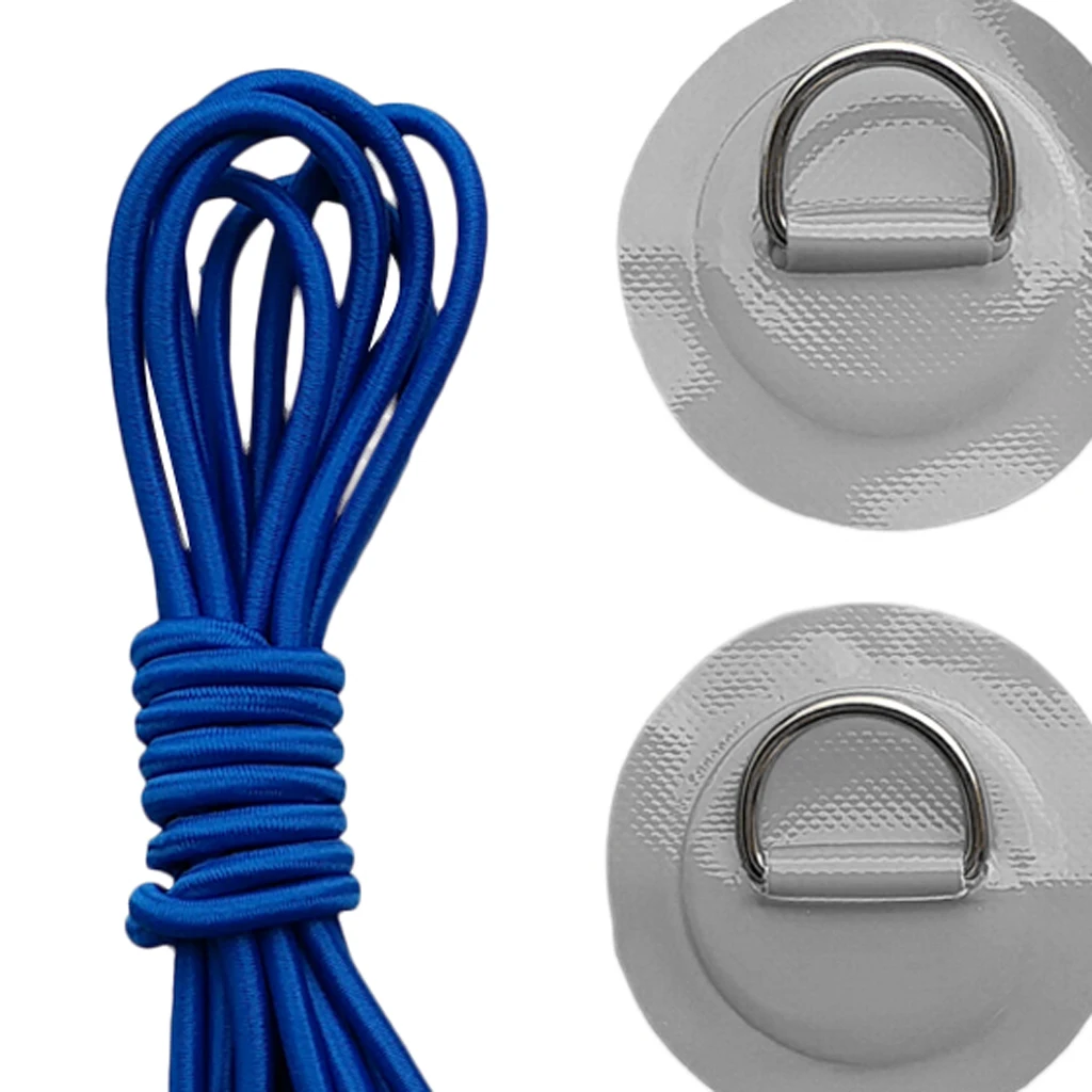 6 Pieces Kayak Boat D-Ring Patch/Pad & 5mm 5m Elastic Shock Cord Rope for PVC Inflatable Boat Kayak Raft Dinghy