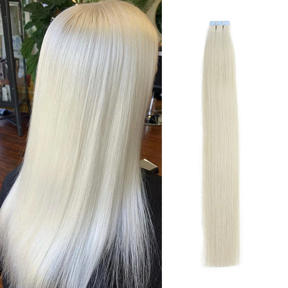 60# 613# Blonde Tape In Extensions 14"-22" Straight European Human Hair On Glue PU 20pcs Remy Pieces | Шиньоны и парики