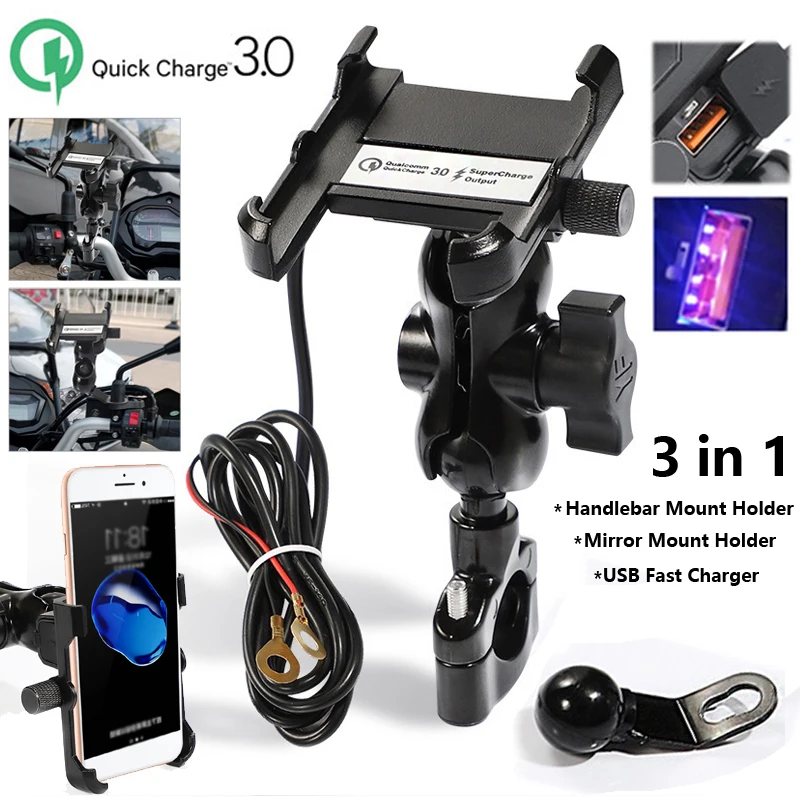 Алюминиевый держатель для телефона на руль мотоцикла USB зарядное устройство Быстрая зарядка для QC 3,0