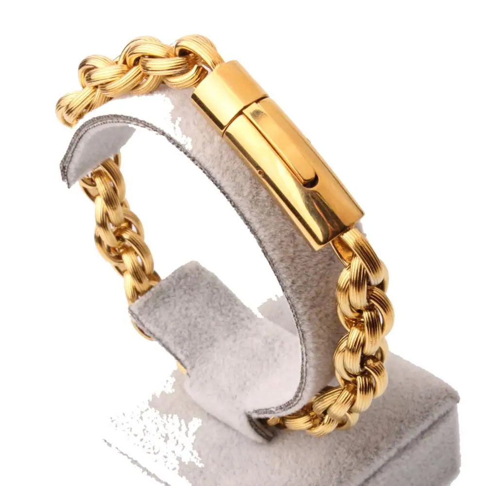 Гранда шик Италия золото из нержавеющей стали Spiga Plait цепи звено браслеты для мужчин модные мужские 22 см магнитное цепочное украшение для руки