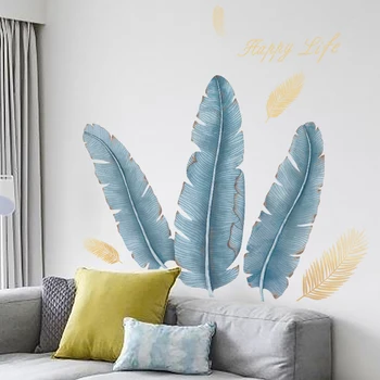 

[ heatboywade ]Large Blue Banana Leaf Wall Stickers for Living room Bedroom Decor Removable Vinyl Wall Decals Bathroom Murals