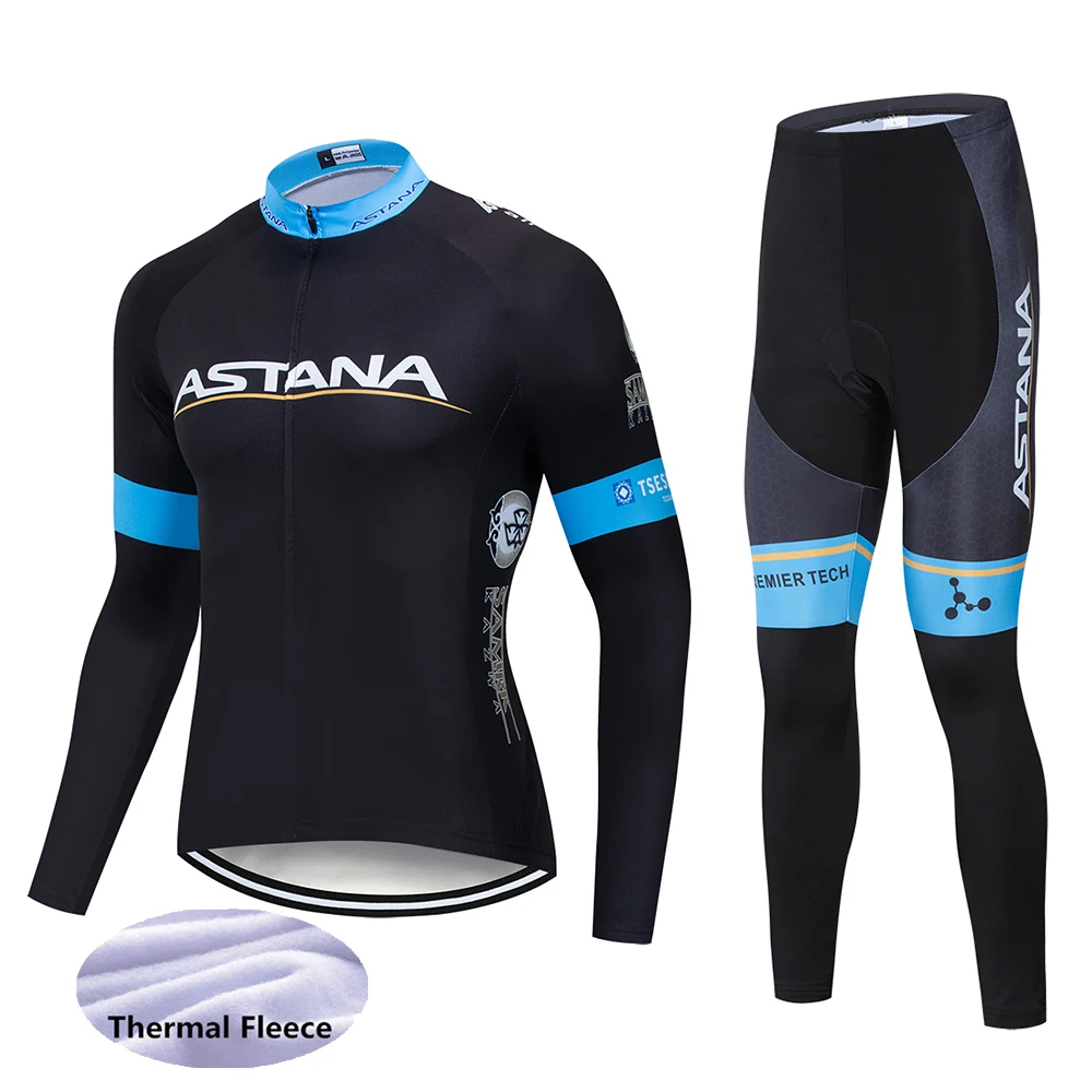 

2019 Winter Team Cycling Jersey ASTANA Thermal Fleece Cycling Pants Set Men 19D Pads Ropa Ciclismo Maillot Culotte