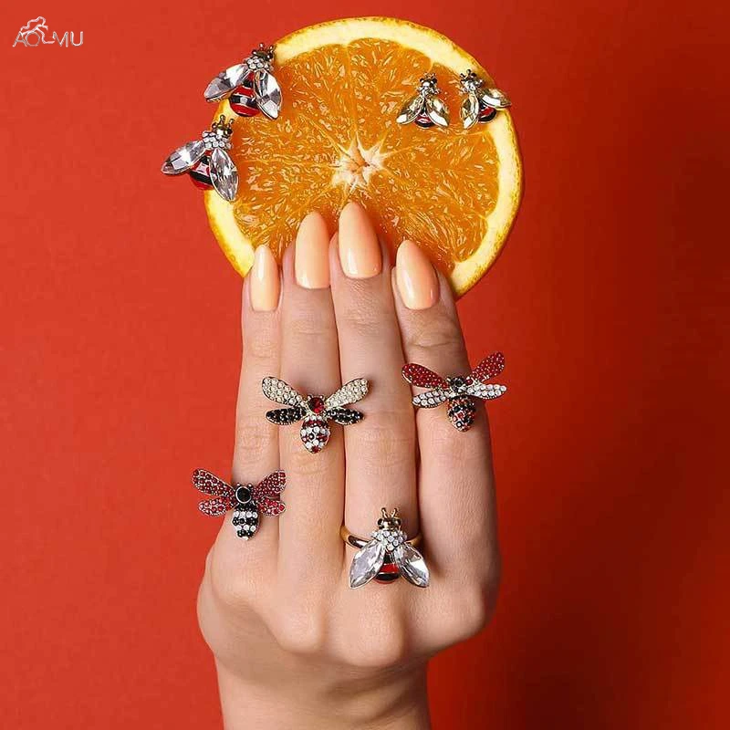 

Fashion Jewelry Shiny Bee Imitation Pearl Cyrstal Bee Ring For Women Girls Unique Rhinestone Gifts Party Jewelry Bague Femme