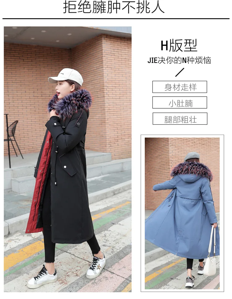 Winter New Style Thick plus Velvet Removable Shoulder over-the-Knee Long Hooded Large Fur Collar Women Coat Warm Cotton Coat