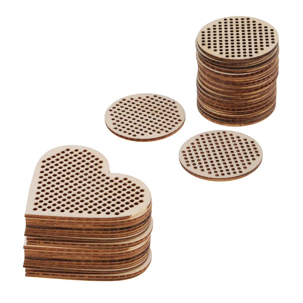 40 PCS Wood Shapes Blank Pendant Charms For Counted Cross Stitch Kit Multi-hole Fashion Jewelry